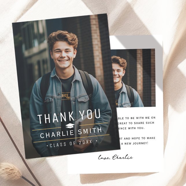 Modern Simple Typography Photo Graduation  Thank You Card (Modern Simple Typography Photo Graduation Thank You Card)