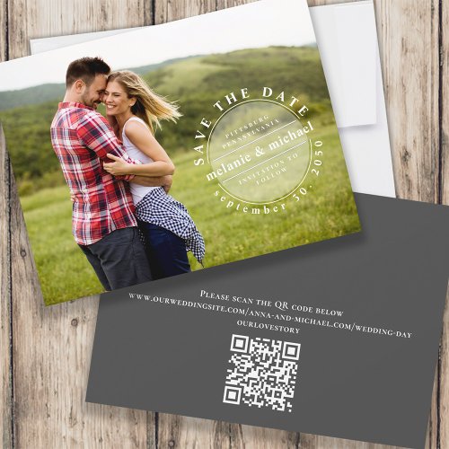 Modern Simple Typography Photo Minimalist Stamp  Save The Date