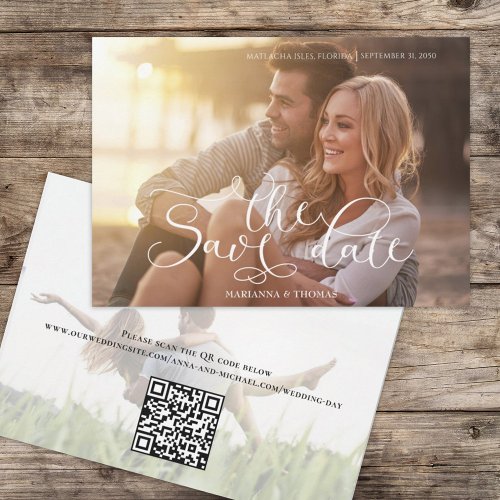 Modern Simple Typography Photo QR Code Website Save The Date