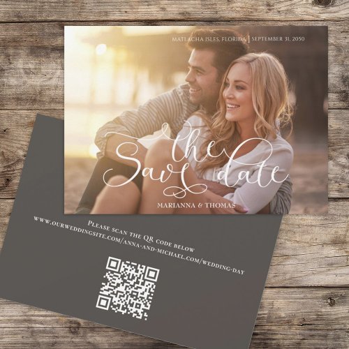 Modern Simple Typography Photo QR Code Website  Save The Date