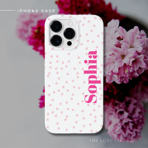 Modern Simple Typography Pink Polka Dot Case-Mate iPhone 14 Pro Max Case