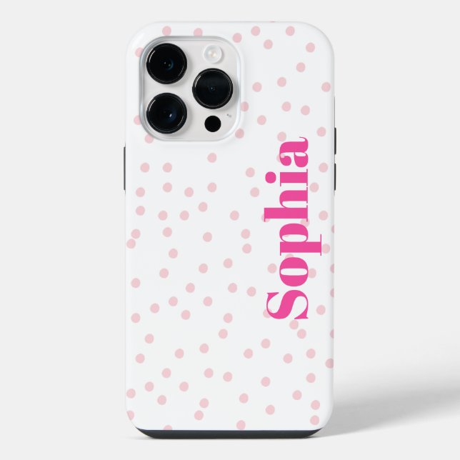 Modern Simple Typography Pink Polka Dot  Iphone Case (Back)