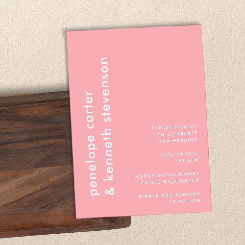 Modern Simple Typography  Rose Pink Wedding Invitation