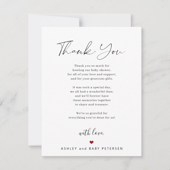Modern simple typography script baby shower thank you card (Front)