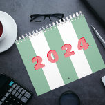 Modern Simple Typography Striped Calendar<br><div class="desc">Bright,  bold striped design for your 2024 calendar. Green and white with pink text to stand out.</div>