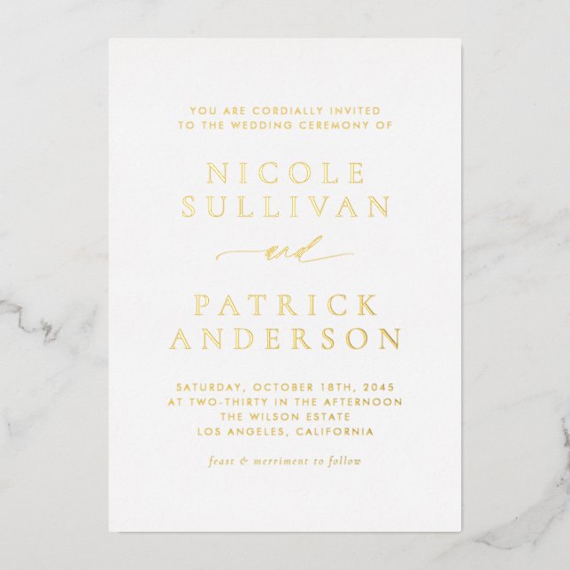 Modern Simple Typography Wedding Foil Invitation (Front)