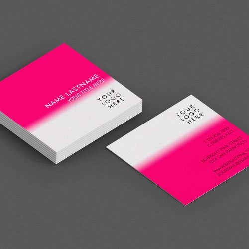 Modern Simple Unique Your Logo Bright Pink White Square Business Card