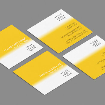 Modern Simple Unique Your Logo Bright Yellow White Square Business Card by pinkpinetree at Zazzle