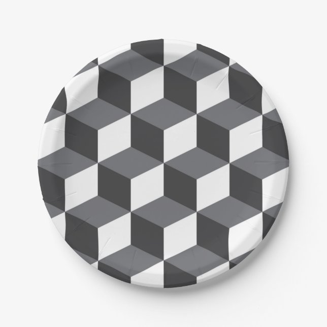 Modern, simple, urban architectural cubes pattern paper plates (Front)