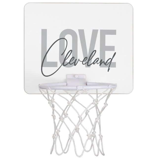 Modern, simple, urban, cool design Love Cleveland Mini Basketball Hoop (Front)