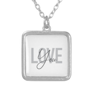 Modern, simple, urban, cool typography Love You Silver Plated Necklace
