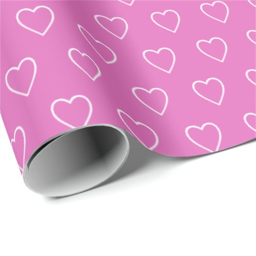 Modern Simple Valentine Hearts Pattern Pink Wrapping Paper