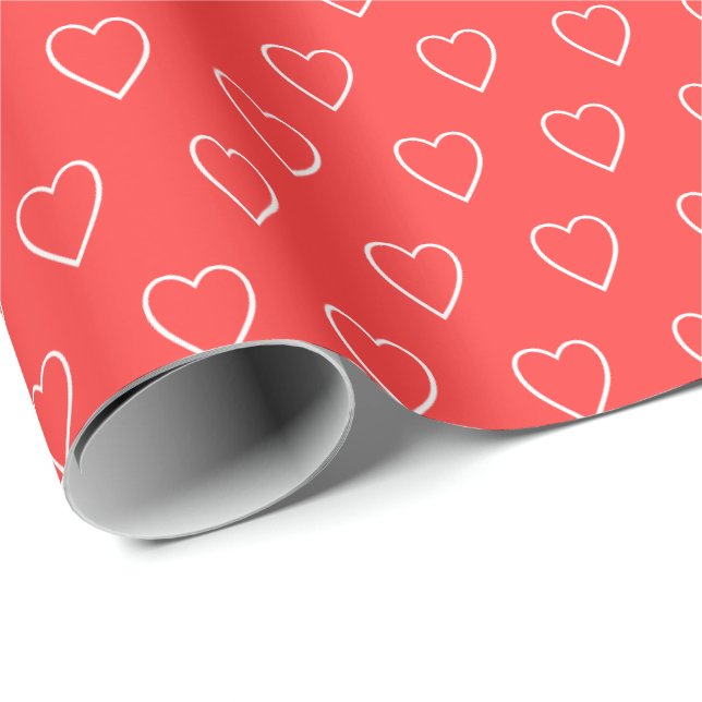 Modern Simple Valentine Hearts Pattern Red Wrapping Paper (Roll Corner)