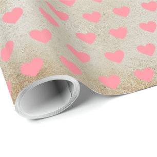 Modern Simple Valentine Pink Hearts Faux Kraft  Wrapping Paper