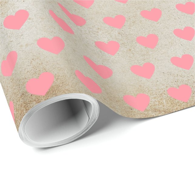Modern Simple Valentine Pink Hearts Faux Kraft  Wrapping Paper (Roll Corner)