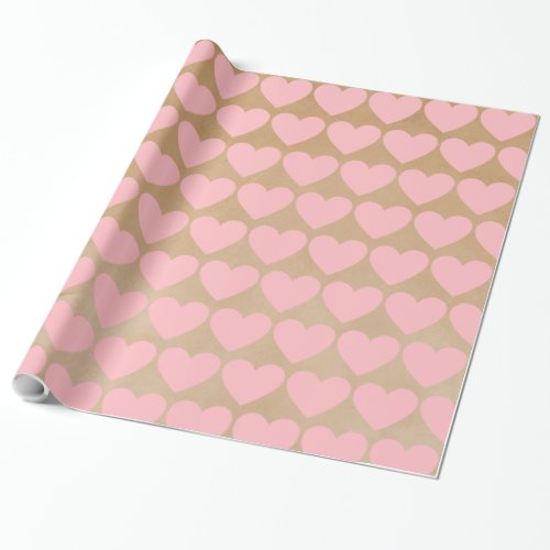 Modern Simple Valentine Pink Hearts Kraft Wrapping Paper