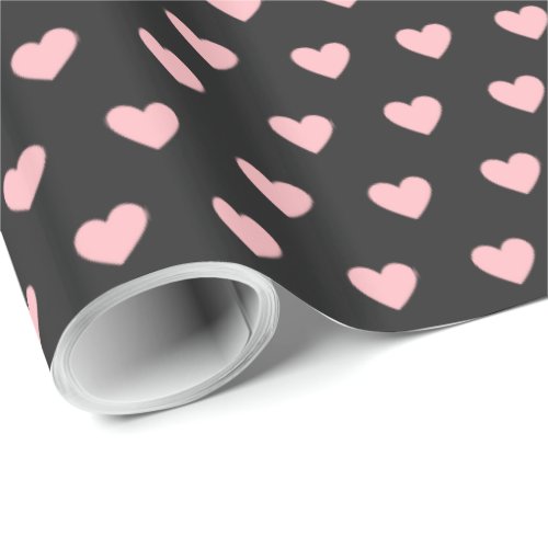 Modern Simple Valentine Pink Hearts on Black  Wrapping Paper