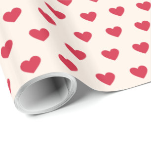 Modern Simple Valentine Red Hearts Cream Wrapping Paper