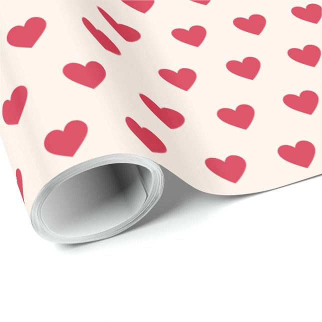 Modern Simple Valentine Red Hearts Cream Wrapping Paper (Roll Corner)