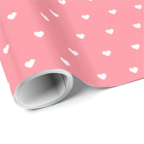 Modern Simple Valentine White Small Hearts Pink  Wrapping Paper