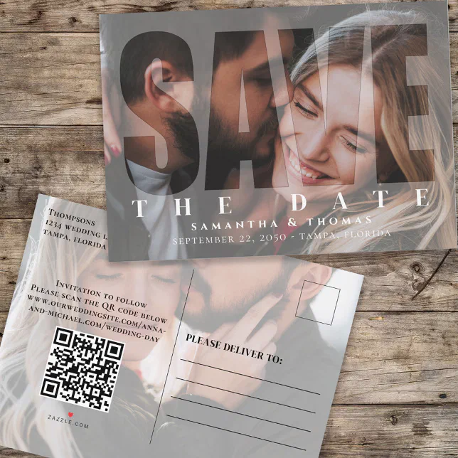 Modern Simple Vellum Two Photo Overlay | QR Code Announcement Postcard ...