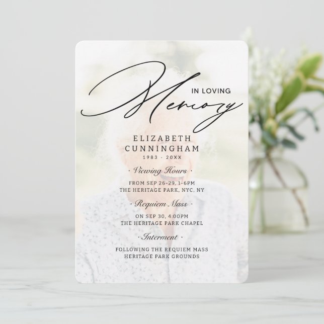 Modern Simple Viewing, Requiem, Interment Funeral Invitation (Standing Front)