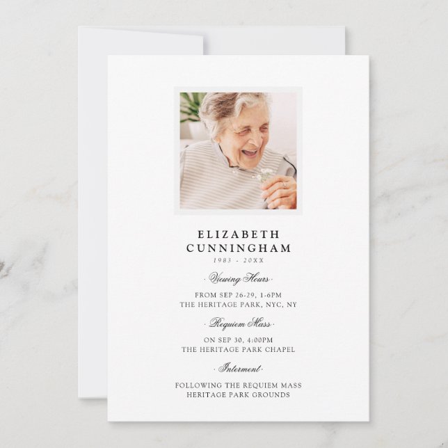 Modern Simple Viewing, Requiem, Interment Funeral Invitation (Front)