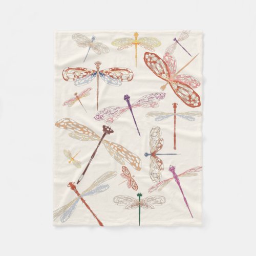 Modern Simple Vintage Boho Pink Art Dragonfly Fleece Blanket