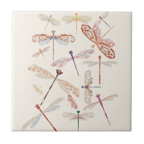 Modern Simple Vintage Boho Pink Dragonfly Art  Ceramic Tile