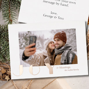 modern simple vintage Joy Christmas photo Foil Holiday Card