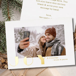 modern simple vintage Joy Christmas photo  Foil Holiday Card