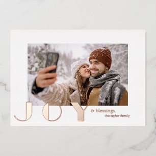 modern simple vintage Joy Christmas photo Foil Holiday Card
