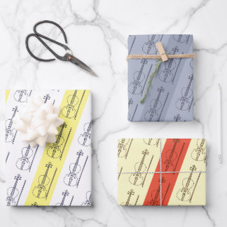 Modern Simple Violin Black Yellow Terracotta Blue Wrapping Paper Sheets