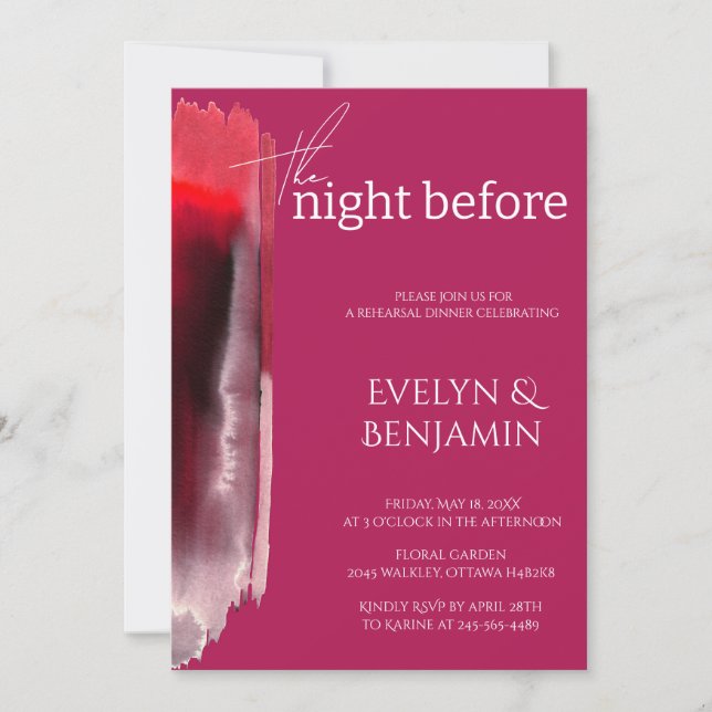Modern, Simple Viva Magenta Rehearsal Dinner   Invitation (Front)