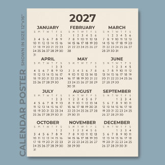Modern Simple Warm Beige 2027 Calendar Poster