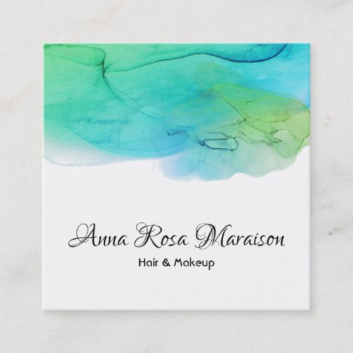 Modern  Simple Watercolor Abstract Aqua Blue Square Business Card