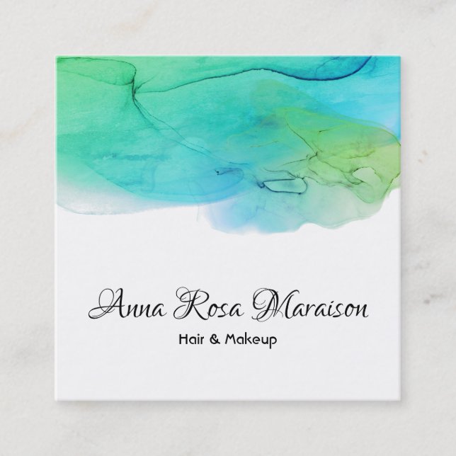 *~* Modern  Simple Watercolor Abstract Aqua Blue Square Business Card (Front)