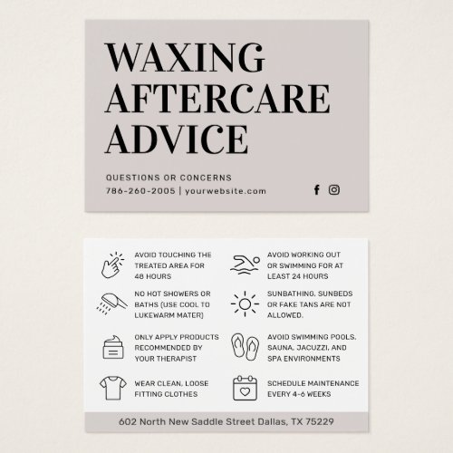 Modern Simple Waxing Aftercare Card Hair Removal