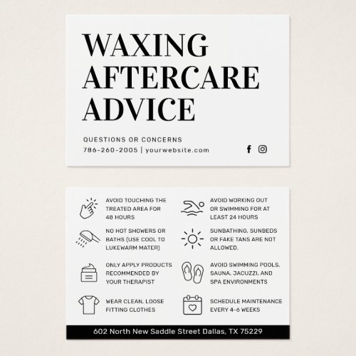 Modern Simple Waxing Aftercare Card Hair Removal