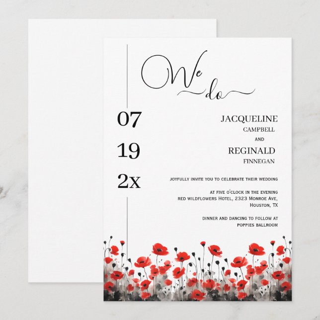 Modern Simple We Do Minimalist Black Red Wedding Invitation (Front/Back)