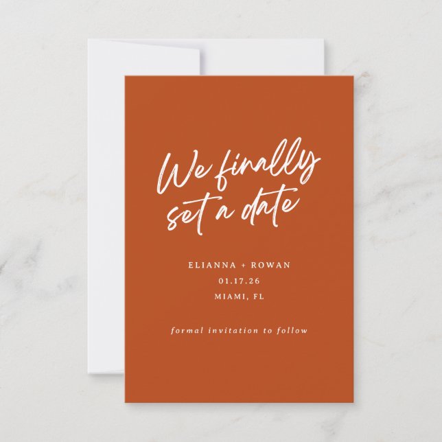 Modern Simple We Finally Set a Date Wedding Save The Date (Front)