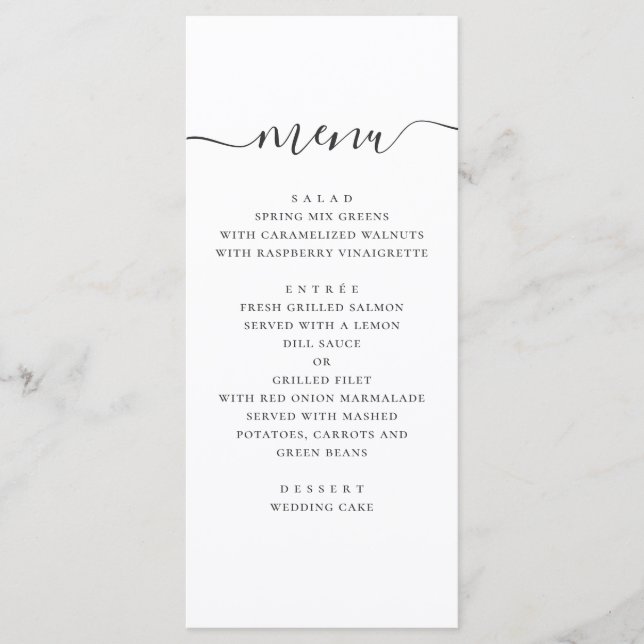 Modern simple wedding. Black and white script Menu (Front)