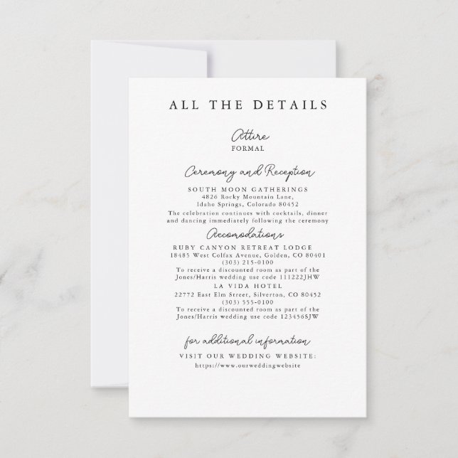 Modern Simple Wedding Detais Enclosure Cards (Front)