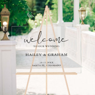 Modern Simple Wedding Elegant Calligraphy Welcome Acrylic Sign
