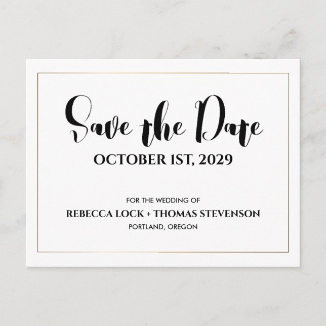 Modern Simple Wedding Gold Foil Save The Date Postcard (Front)