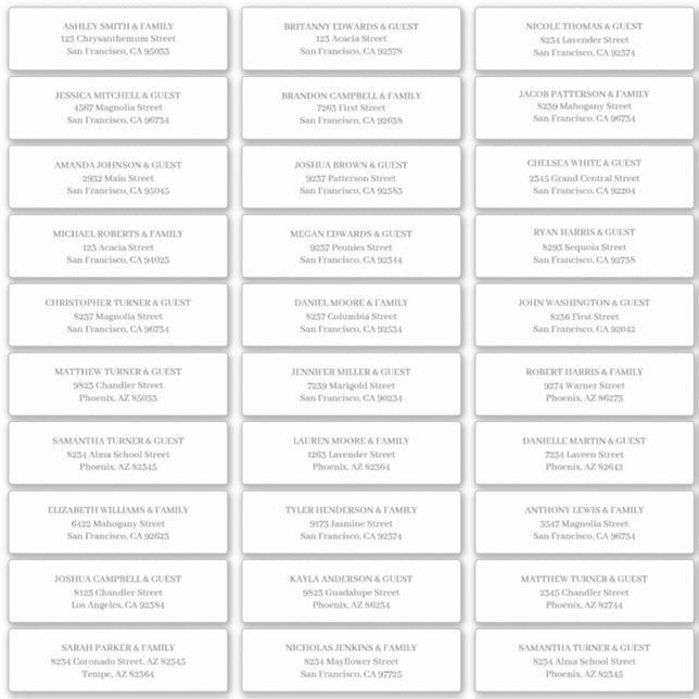 Modern Simple Wedding Guest Names Address Sticker (Front)