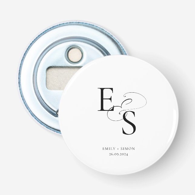 Modern Simple Wedding Monogram Ampersand  Bottle Opener (Front)
