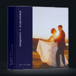 Modern Simple Wedding Photo Album 3 Ring Binder<br><div class="desc">Cherish your precious memories with this navy blue modern simple wedding photo album. The design features a couple's wedding photo with their names in white modern sans serif font on the left side. Personalize the spine with your own text or leave it blank for a minimalist look. Perfect for keeping...</div>