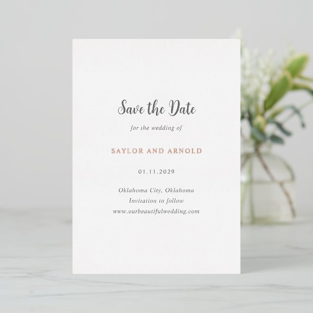 Modern Simple Wedding Save the Date Foil Invitation (Standing Front)