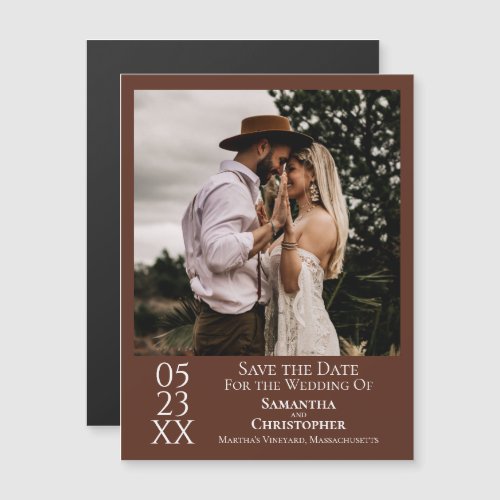 Modern Simple Wedding Save the Date Photo Brown Magnetic Invitation